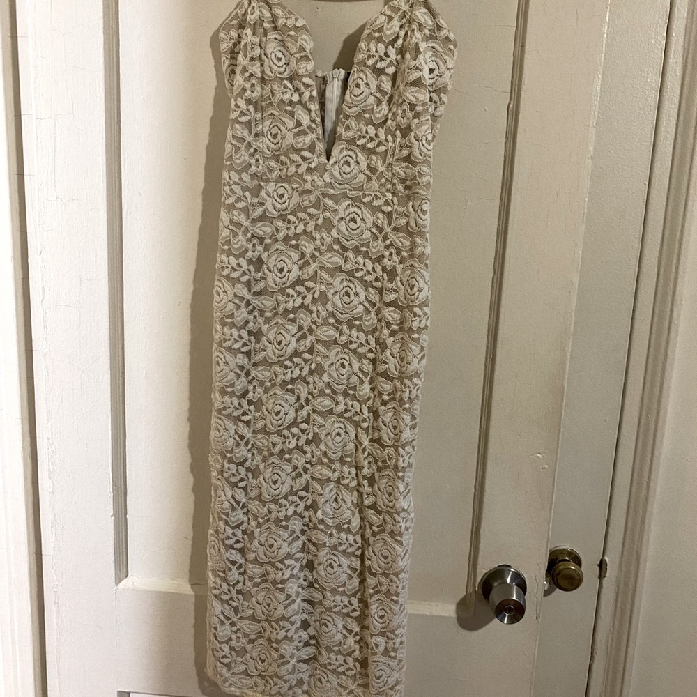 White Rose Lace deep v cut dress